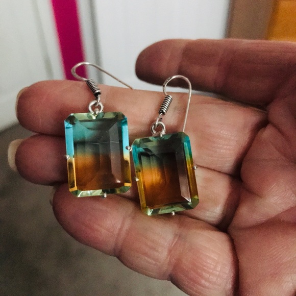 Jewelry - NEW Bi-Color Tourmaline 925 Silver Drop Earrings